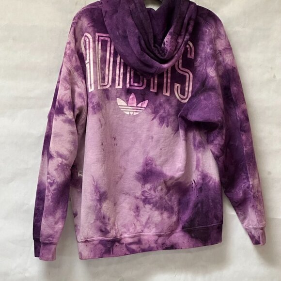 Adidas upcycled Sweatshirt Patchwork Jigsaw Puzzle Size Large Pink Purple Hoodie - Picture 9 of 10